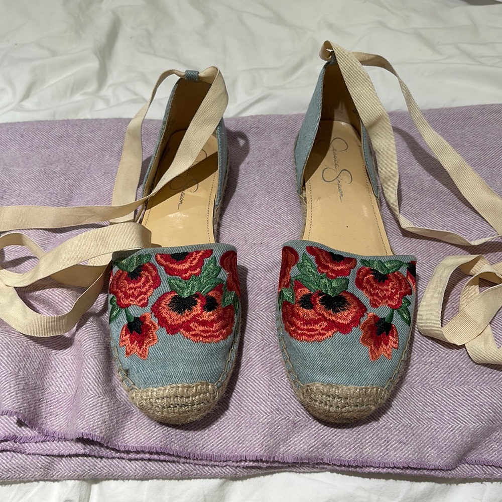 Lightly worn jessica Simpson floral lace up espadrilles
